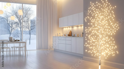 Modern white kitchen with f...