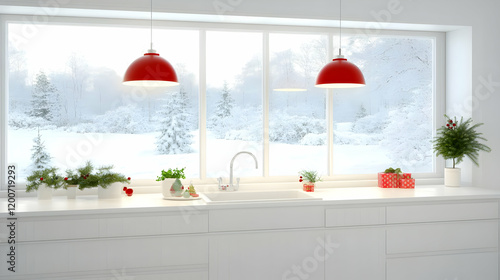 Modern white kitchen overlo...