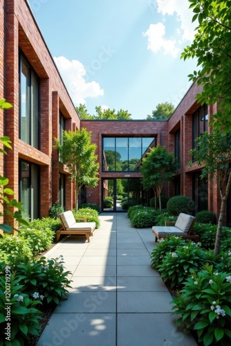 Wallpaper Mural Solar panels integrated into a modern school courtyard with lush greenery and natural seating areas, clean energy, modern architecture Torontodigital.ca