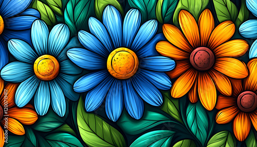 Vibrant floral illustration, garden backdrop, website banner photo