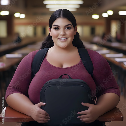 Young Woman Holds Backpack ...
