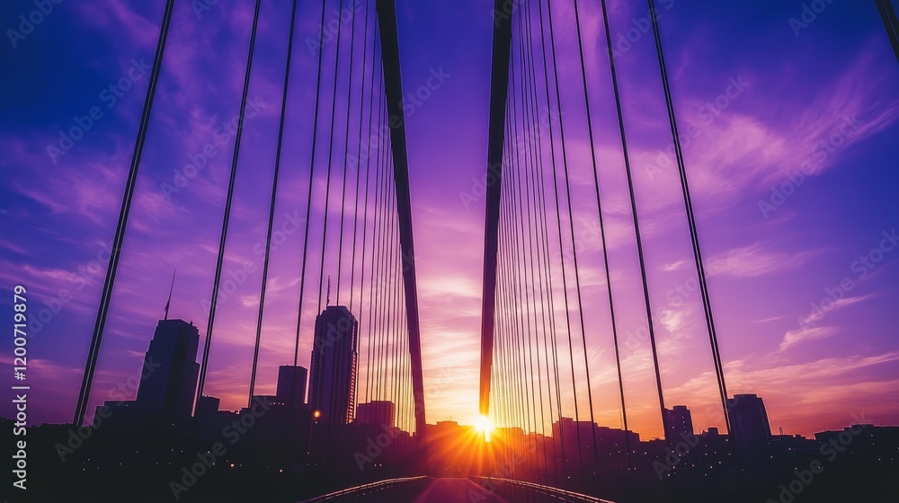 Obraz premium Cityscape Silhouette at Sunset from Bridge Perspective