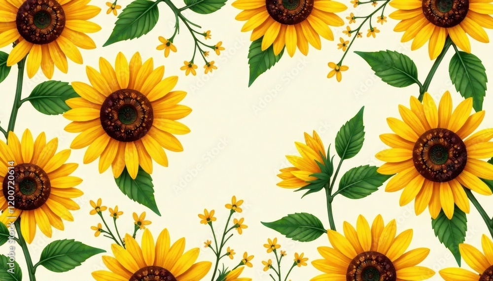 Obraz premium Sunflower floral seamless pattern on a bright summer background, abstract, vibrant