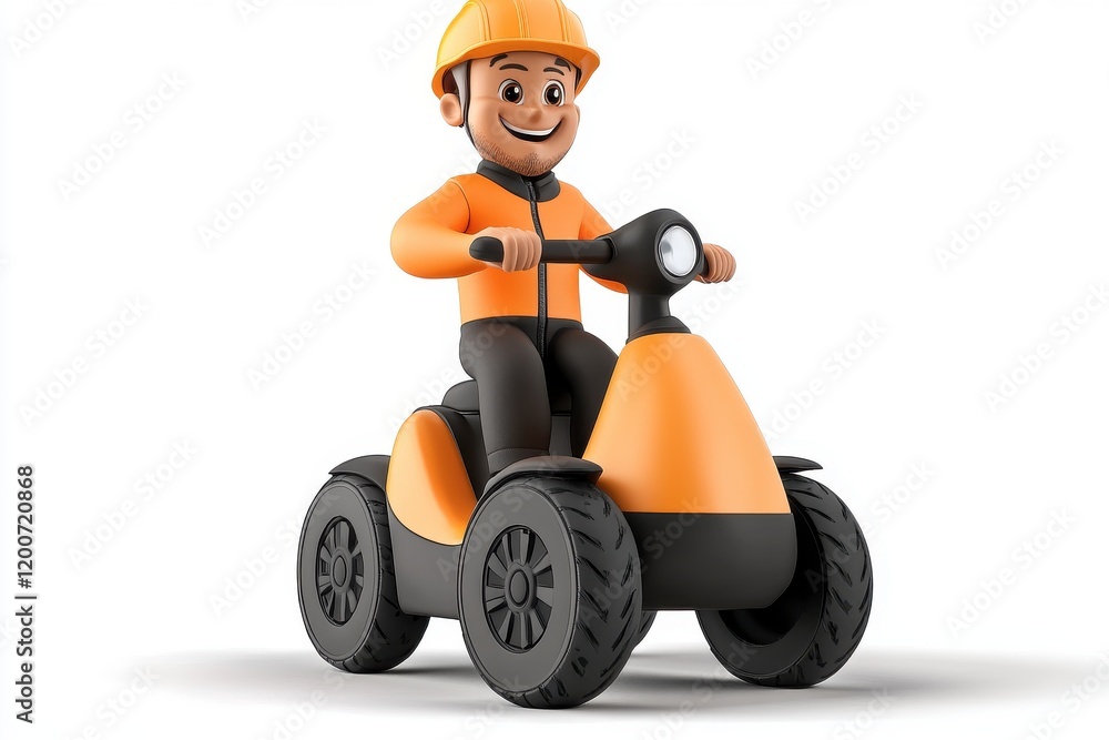 Cartoon Character Riding Orange All-Terrain Vehicle with Helmet Cartoon Character Riding Orange All-Terrain Vehicle with Helmet