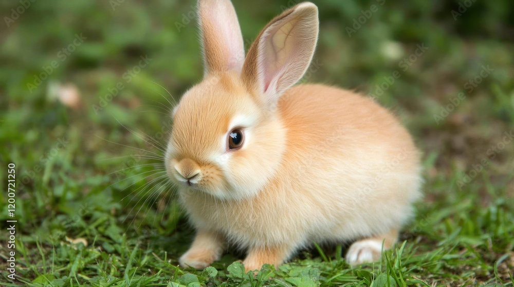 Adorable baby rabbit outdoors in a grassy field. Adorable baby rabbit outdoors in a grassy field.