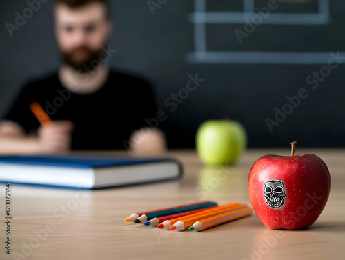 Red Apple with Skull Sticke...