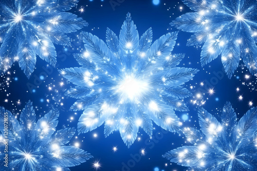 Abstract Blue Fractal Snowf...