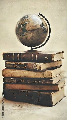 Vintage Globe Rests on Stac...