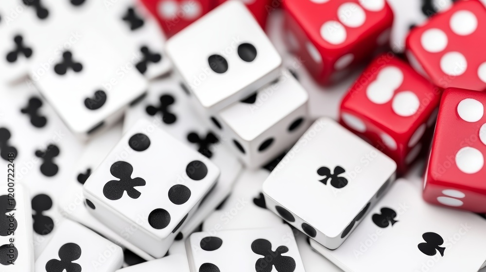 Closeup Shot of Red and White Dice Scattered on a Surface Closeup Shot of Red and White Dice Scattered on a Surface