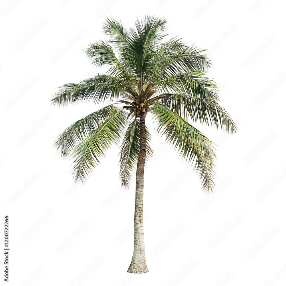 Fototapeta premium Lush Tropical Palm Tree with Vibrant Green Fronds on Isolated Background