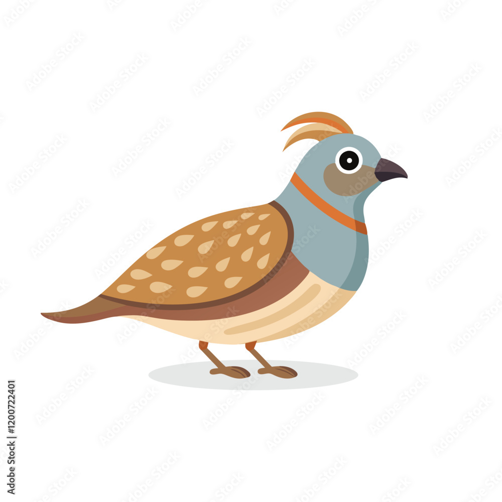Fototapeta premium Cute Quail isolated flat vector illustration on white background.