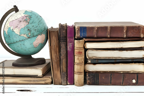 Vintage Globe and Stack of ...