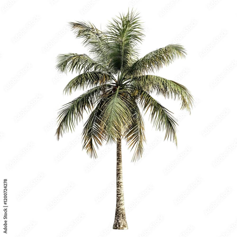 Obraz premium Lush Green Tropical Palm Tree Isolated on White Background