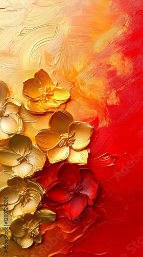Golden and Red Floral Oil P...