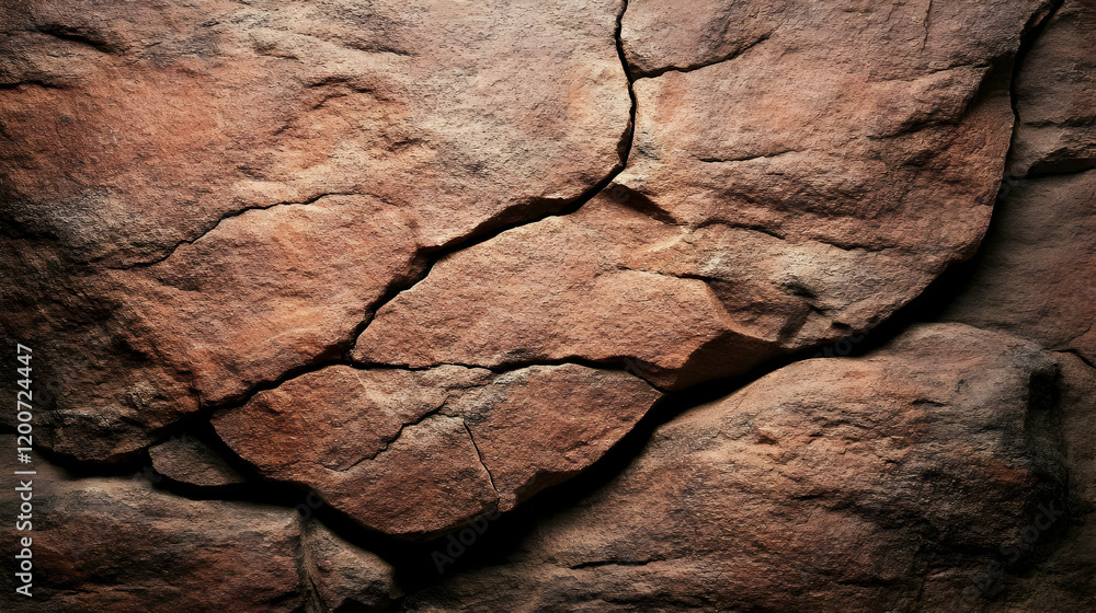 Rough Rock Surface Shows Cracks and Texture Details Close Up with Dark Shadows Rough Rock Surface Shows Cracks and Texture Details Close Up with Dark Shadows