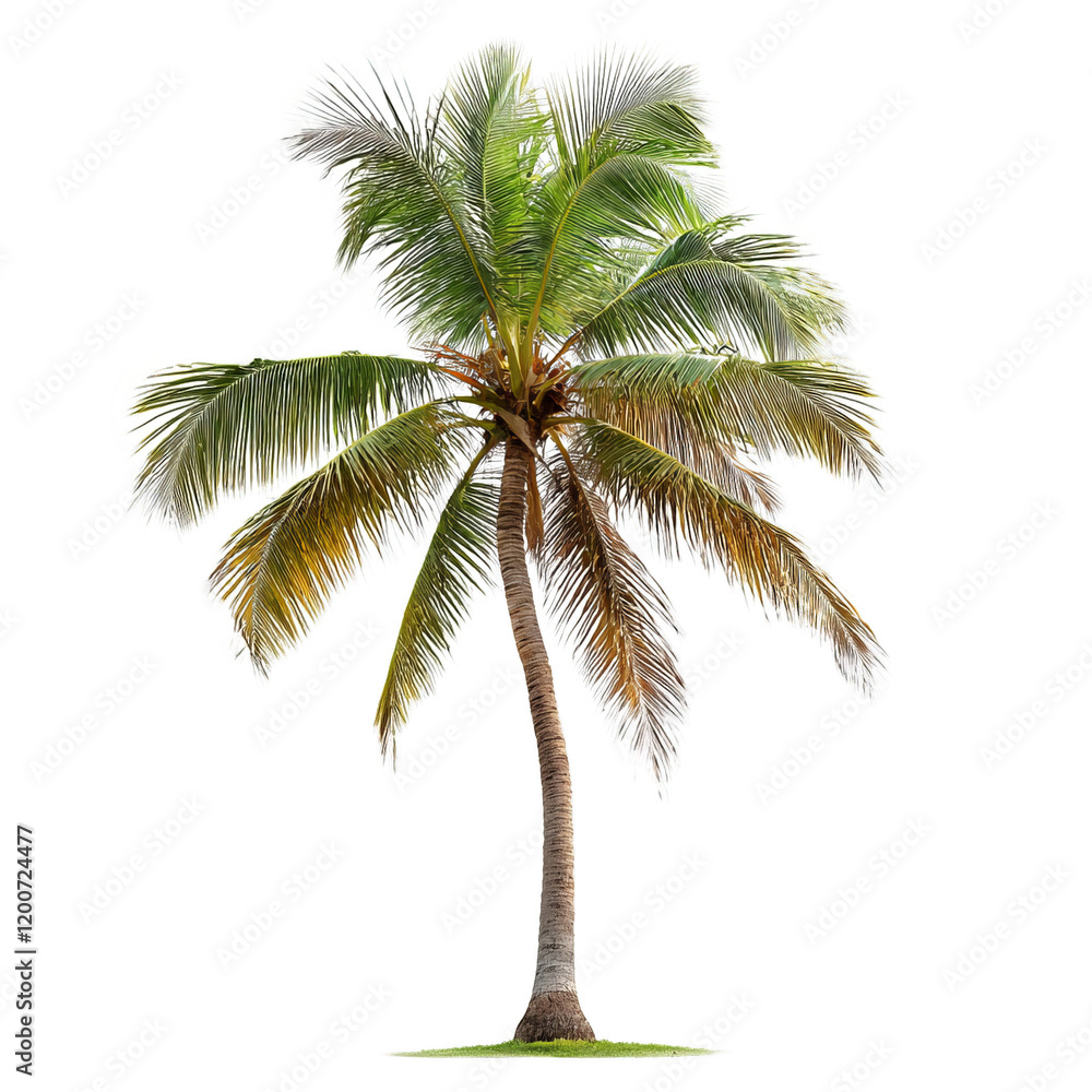 Obraz premium Lush Green Coconut Palm Tree with Vibrant Leaves and Trunk Texture