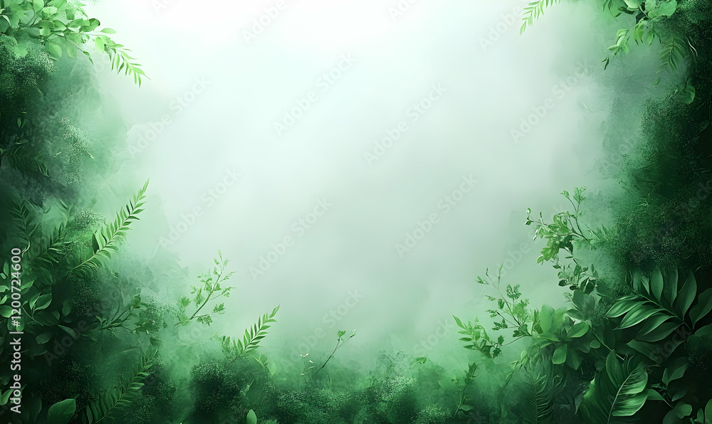 Lush jungle foliage frame, misty background, design element Lush jungle foliage frame, misty background, design element