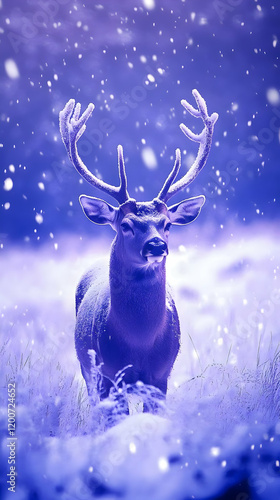 Majestic Deer Stands in Sno...