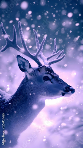 Majestic Deer Stands in Sno...