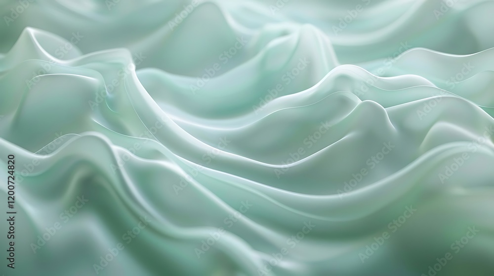 Obraz premium Soft mint green cosmetic cream or gel texture creating gentle wavy peaks isolated on a white.