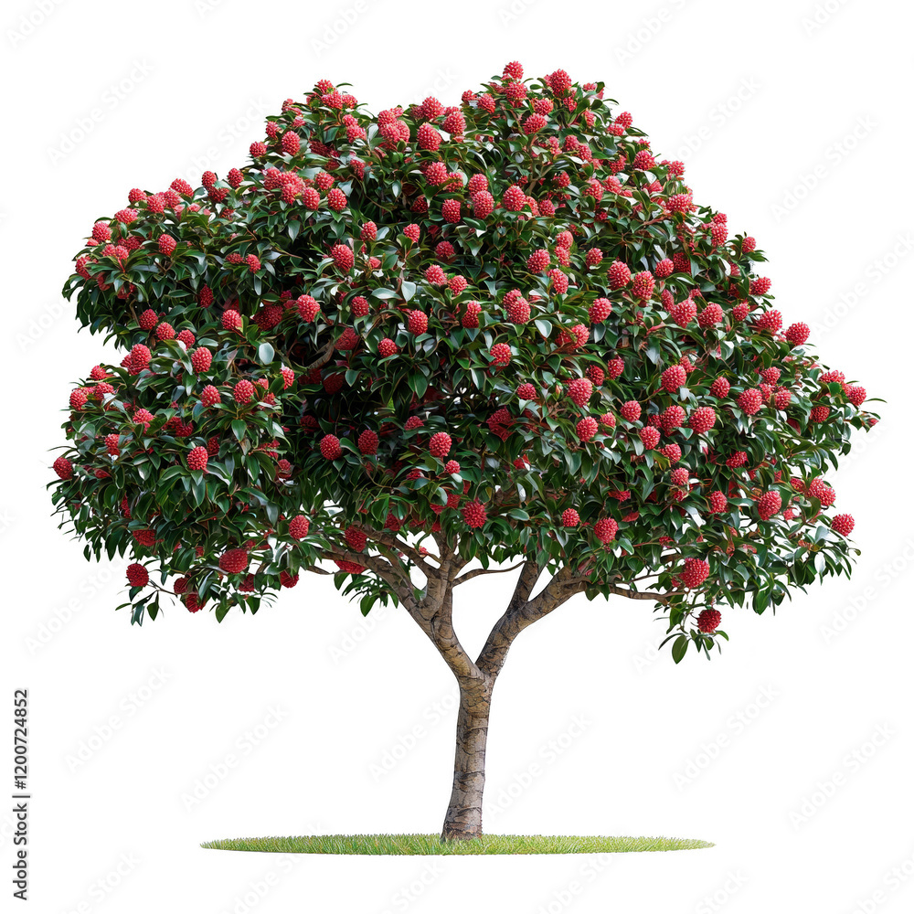 Vibrant Flowering Tree with Red Blossoms in Full Bloom Vibrant Flowering Tree with Red Blossoms in Full Bloom
