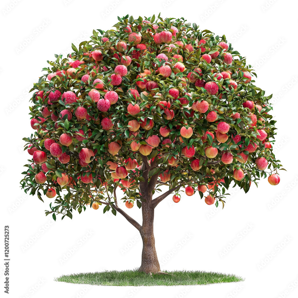 Lush Apple Tree with Abundant Red Fruits in Vibrant Environment Lush Apple Tree with Abundant Red Fruits in Vibrant Environment