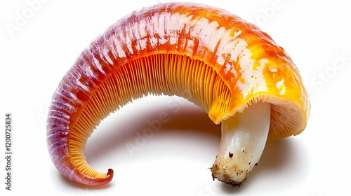 A Vibrant Laccaria amethystina Mushroom Displays Its Unique Purple and Orange Hues on White Background photo