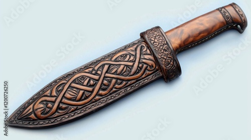 Carved leather sheath knife studio shot photo