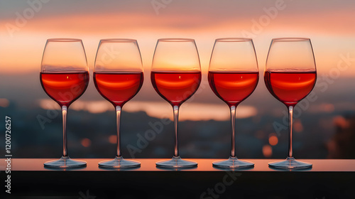 Five Wine Glasses Filled wi...