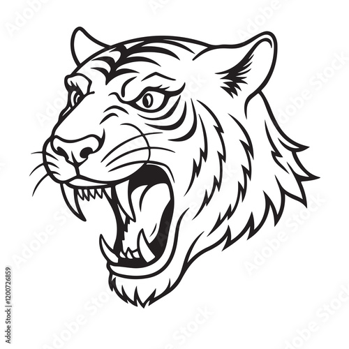 Wallpaper Mural Angry tiger head with roaring mouth hand drawn sketch engraving style vector illustration. Torontodigital.ca