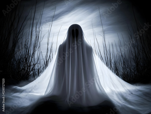 Ghostly Figure Draped in Wh...