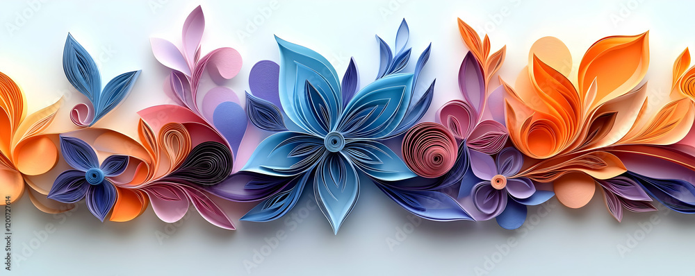 Fototapeta premium Colorful paper flowers border