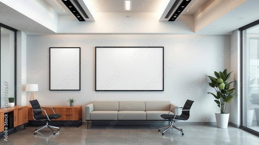 Fototapeta premium An office wall art mockup featuring modern design elements in a sleek and professional environment, contemporary, workplace, decor