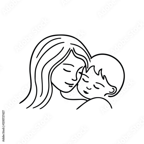  Mother caressing baby Hand drawn line art vector illustration