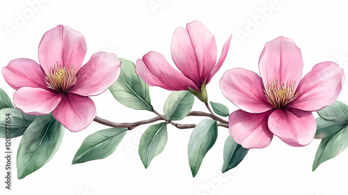 Pink Magnolia Blossom Branch Border