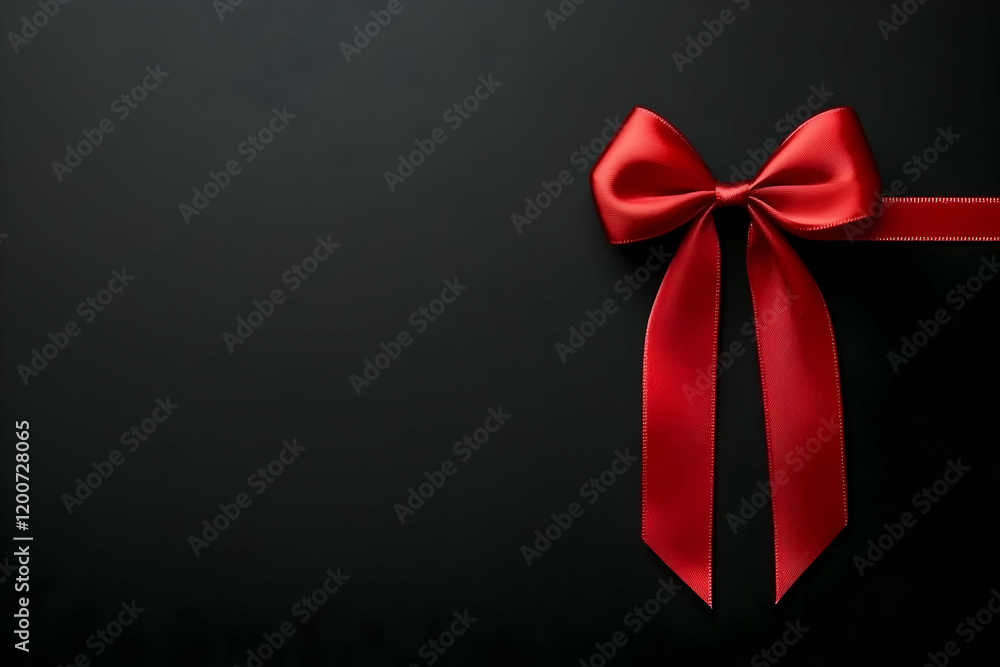 Elegant Red Ribbon Bow Adorns a Dark Background, Adding a Touch of Festive Charm Elegant Red Ribbon Bow Adorns a Dark Background, Adding a Touch of Festive Charm