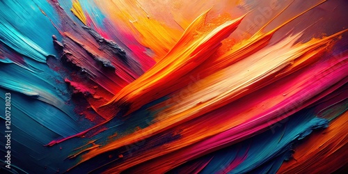 Abstract Painting with Thick Brush Strokes in Neon Orange, Pink, and Blue on White Background - Low Light Photography