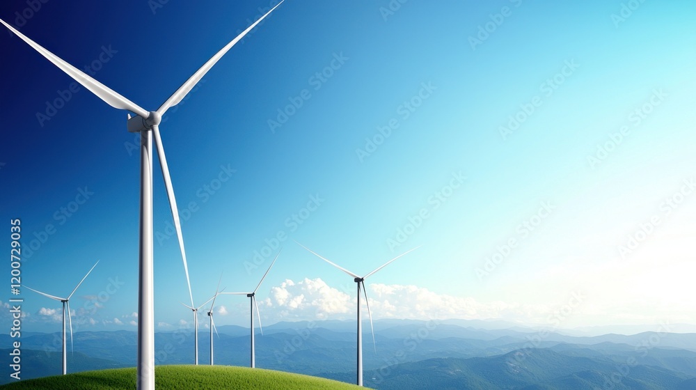 Wind turbines on a hill under a clear blue sky. Wind turbines on a hill under a clear blue sky.