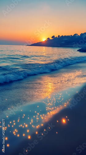 Golden Sunset Over Calm Oce...