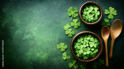 Green Clover Leaves in Wood...