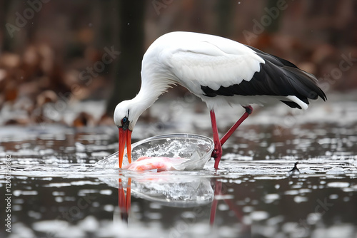 White Stork Retrieves Fish ...