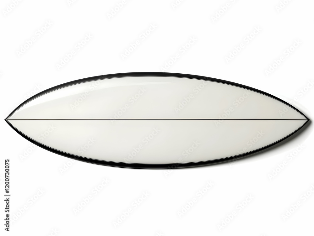 White Surfboard with Black Border Isolated on White Background White Surfboard with Black Border Isolated on White Background