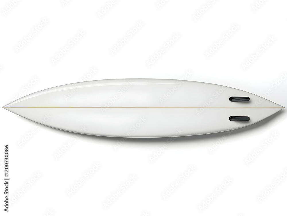 White Surfboard Isolated on White Background Shows Fins and Deck Design Clearly White Surfboard Isolated on White Background Shows Fins and Deck Design Clearly
