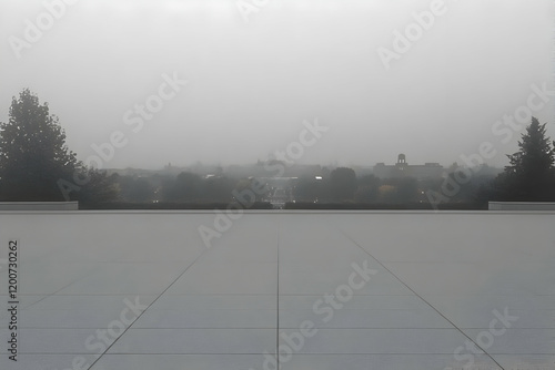 Empty Patio Overlooks a Fog...