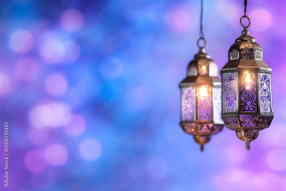Illuminated lanterns, festive background, celebration, greeting card Illuminated lanterns, festive background, celebration, greeting card