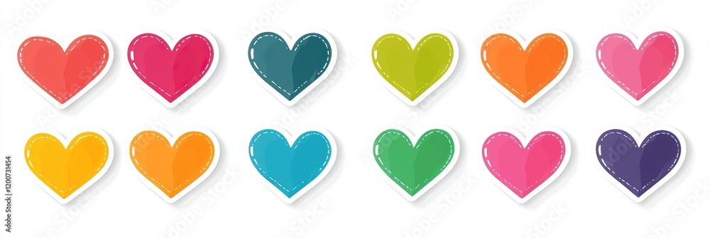 This set features various heart stickers with clean white outlines, ideal for decorating gifts or crafts on Valentine's Day, celebrating love and affection This set features various heart stickers with clean white outlines, ideal for decorating gifts or crafts on Valentine's Day, celebrating love and affection