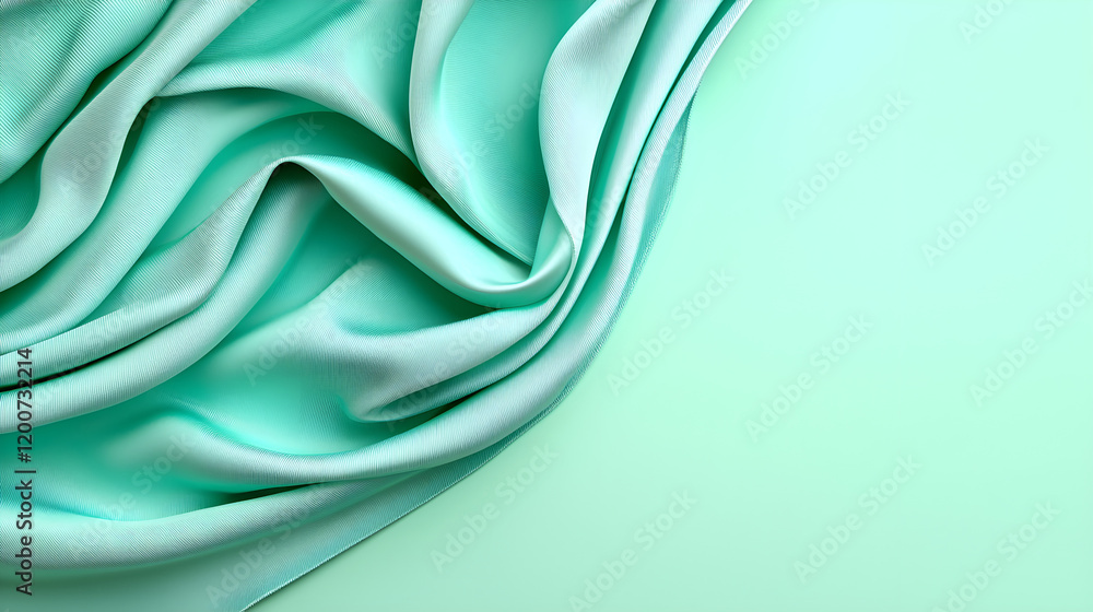 Obraz premium Soft mint fabric draped elegantly on smooth mint background