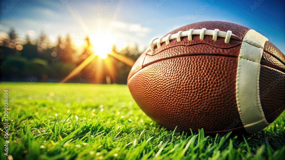 Obraz premium Close-up of a Football on the Field with Solid Background for Text Overlay - Perfect for Sports Themes, Promotional Materials, and Football Enthusiasts