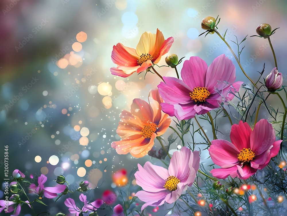 Captivating blooming sakareeya cosmos flowers in a lush garden with soft bokeh effect nature photography vibrant atmosphere close-up view artistic concept for seo impact Captivating blooming sakareeya cosmos flowers in a lush garden with soft bokeh effect nature photography vibrant atmosphere close-up view artistic concept for seo impact