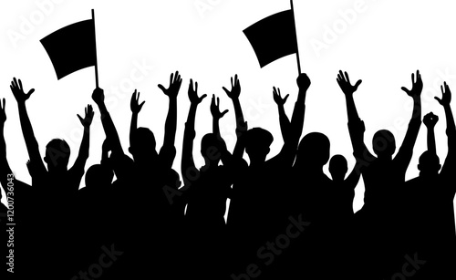 crowd people holding flag silhouette